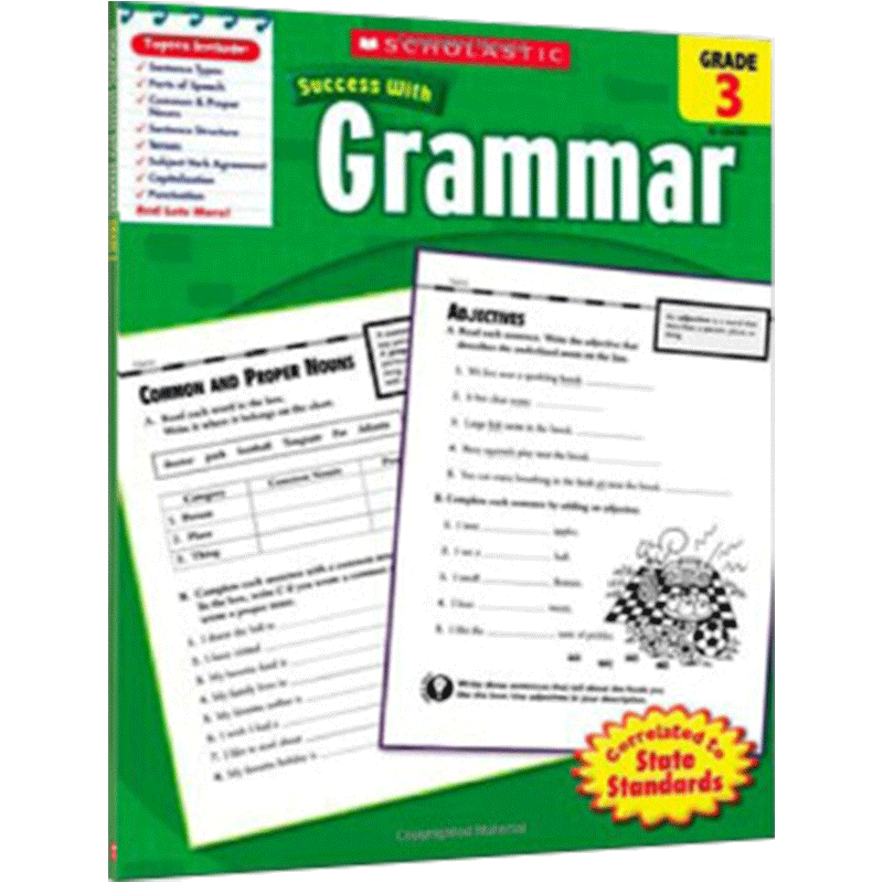 学乐阅读：3年级语法练习册进口英文原版绘本SCHOLASTIC SUCCESS WITH GRAMMAR小学生辅导书趣味课外作业7-10岁题目内附答案