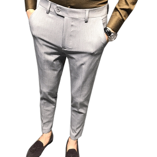 秋冬加绒休闲西裤男修身小脚西装裤子2025新款高级商务男士九分裤