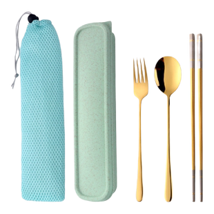 304不锈钢筷子勺子套装叉子可爱上班旅行便携式学生餐具盒三件套