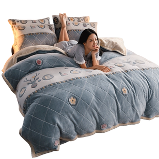 牛奶珊瑚绒被套单件冬季加绒加厚法兰绒被罩床单双面绒被单四件套