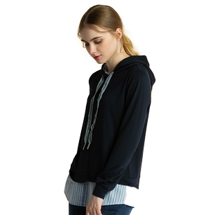 Gitti/吉蒂秋款条纹拼接连帽卫衣宽松大码中长款长袖女装G205155