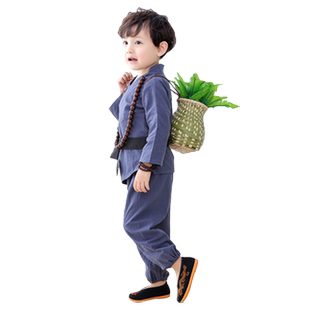 小和尚服僧袍套装小沙弥演出服宝宝古代服装儿童汉服棉麻男童春秋