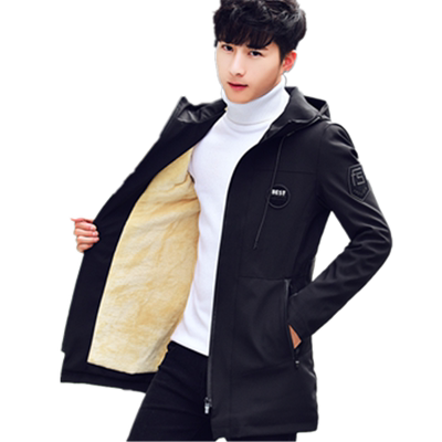韩版潮流加绒加厚中长款夹克上衣