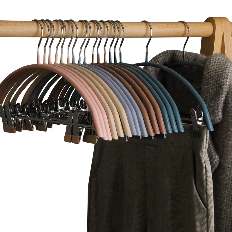 套装衣架带夹子无痕防滑家用挂上下衣服裤子一体制服西服成人套裙
