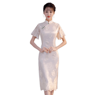 中长款蕾丝旗袍年轻款少女2026新款女改良中国风小个子旗袍连衣裙