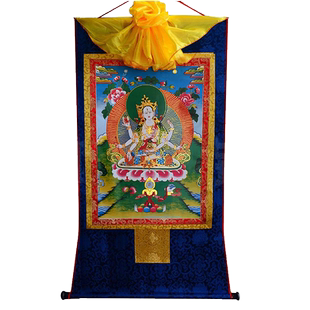 西藏唐卡画 镀金烫金装饰挂画郎迦玛 尊胜母像 玄关画客厅装饰画