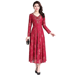 古贝莎高端品牌喜婆婆蕾丝红色晚宴会结婚礼服庆典妈妈连衣裙