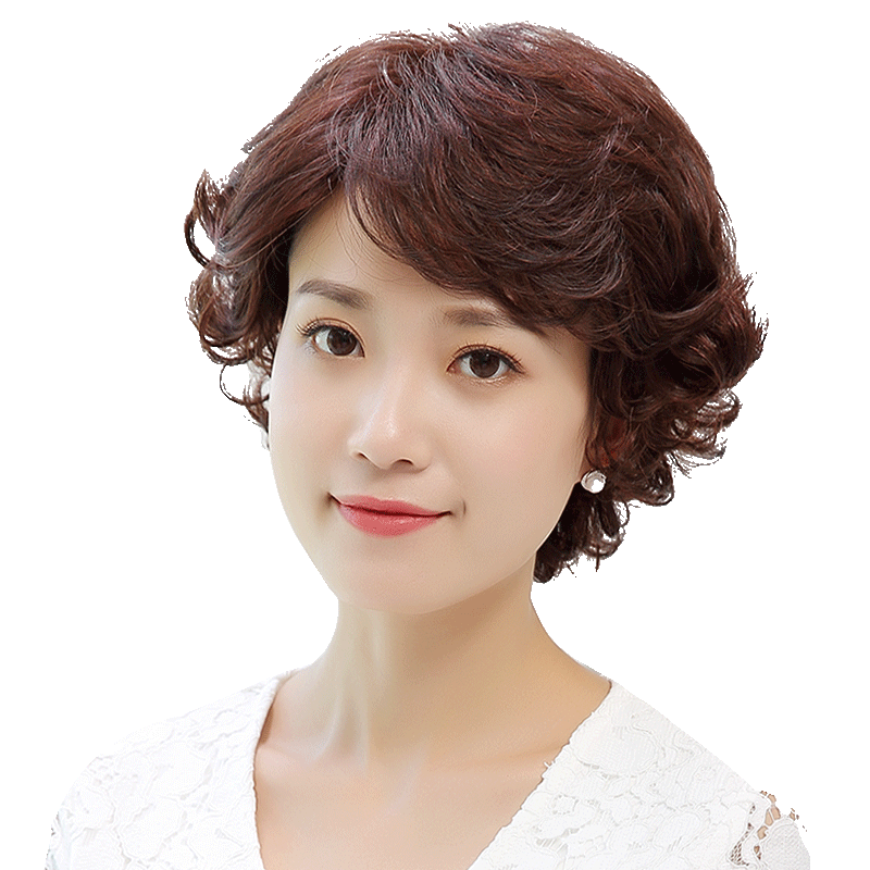 佰丝堂假发女短发短卷发中长卷发自然真发中老年蓬松斜刘海假发套