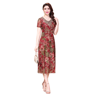 香妮芬2025秋季新款妈妈装连衣裙阔太太高贵气质中长款洋气蕾丝裙