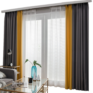 柯桥窗帘遮光2025新款卧室轻奢现代简约拼色客厅全遮阳隔热挂钩式