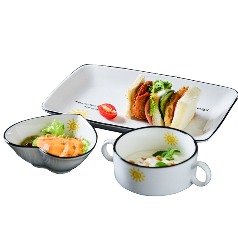 家用減脂分格餐盤創(chuàng)意早餐餐具一人食套裝網(wǎng)紅日式兒童陶瓷盤子