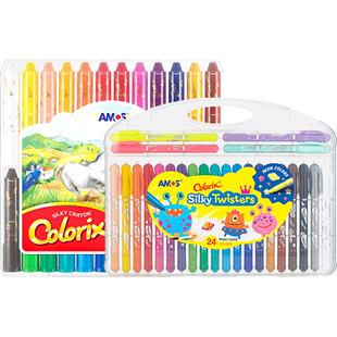 AMOS韩国进口儿童蜡笔软性丝滑可水洗宝宝画画不脏手涂色套装彩笔彩色旋转24色幼儿园涂鸦水溶性炫彩棒油画棒