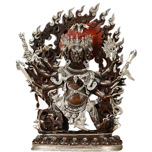 欧斯特 单身马头金刚中式摆件 尼泊尔紫铜镀银家居三面普巴像铜像
