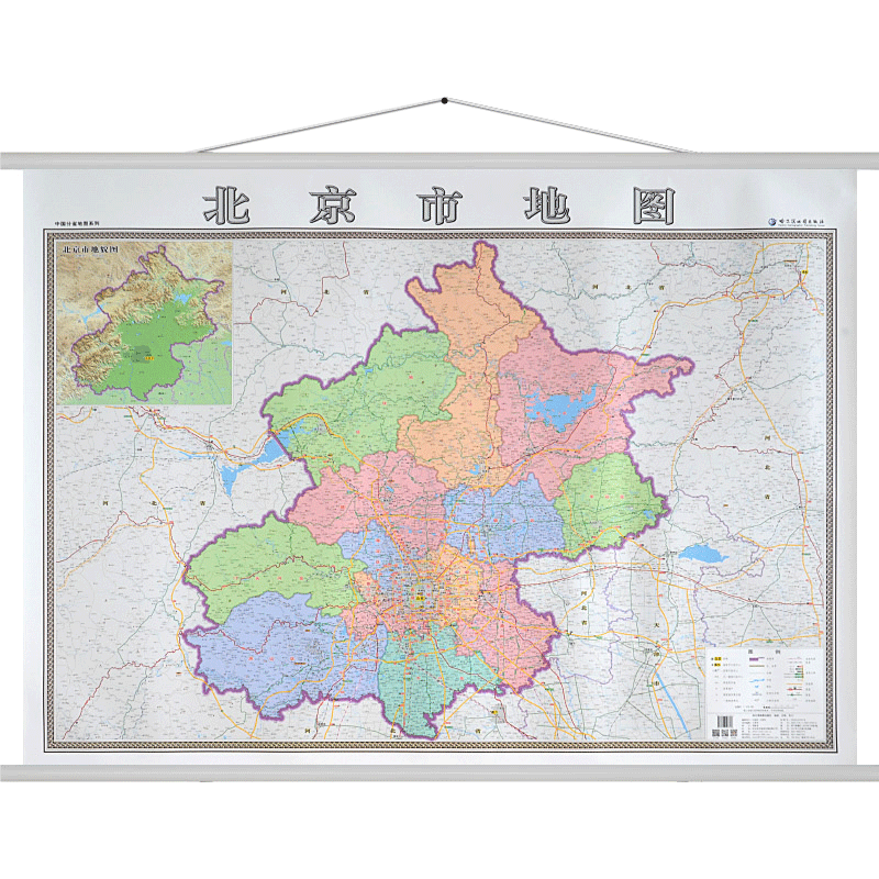 北京市地图挂图 行政/交通/旅游/河流/机场 详情到村镇中心 1.4X1米横装 比例1：21.6万