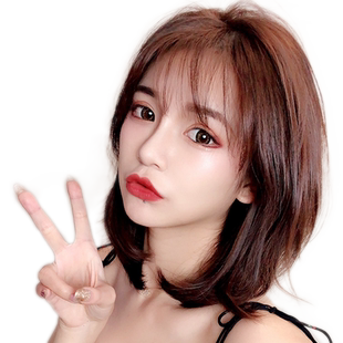 假发女短发全头真发全真自然全头套真人发丝锁骨减龄中长发假发套