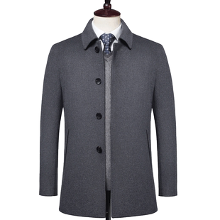 红都新款男士中老年羊毛大衣加棉加厚中年羊毛呢大衣男装羊毛大衣