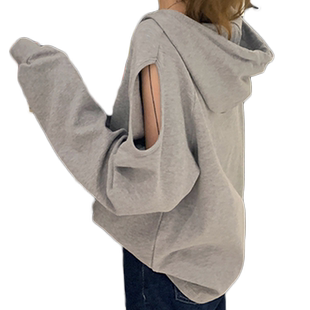 2026春季新款设计感小众露肩卫衣女薄款宽松韩版潮学生带帽上衣服