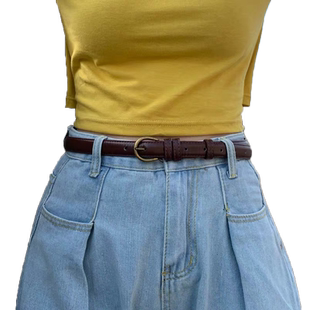 女士皮带百搭女复古细设计感小众装饰裤带黑色牛仔裤腰带女款棕色