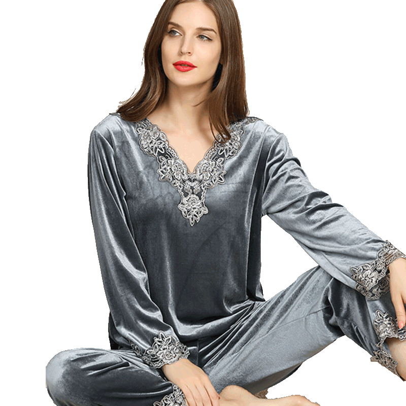 金丝绒睡衣女天鹅绒大码家居服