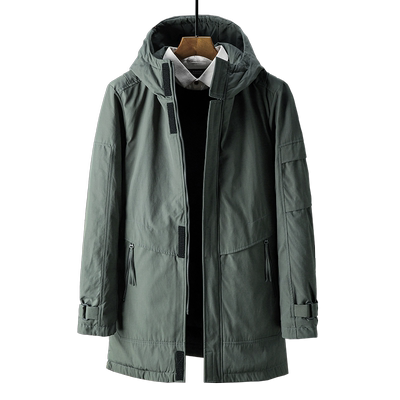 加厚连帽休闲商务保暖中长款棉服