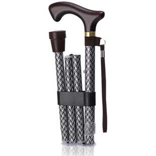 乐来福进口老人拐杖折叠手杖便携拐棍实木手柄铝合金登山杖助行拐