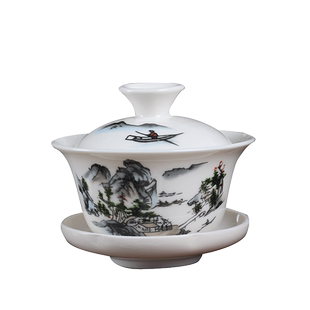 盖碗茶杯茶碗三才碗青花瓷白瓷手抓碗茶具敬茶杯配件茶道茶备单个