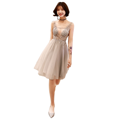 简单名媛短款仙气质派对晚礼服