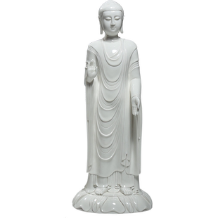 微美德化陶瓷赖瑞攀大师北齐佛阿弥陀佛站像微笑佛像供奉白瓷摆件