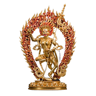 狮面空行母中式摆件 尼泊尔进口10寸手工铜全鎏金 家居客厅玄关像
