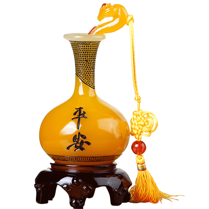 樹脂工藝品平安玉如意花瓶擺件家居裝飾客廳酒柜博古架小擺設(shè)中式