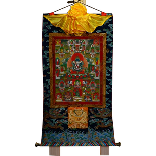 欧斯特 和娃文武百尊 客厅唐卡 尼泊尔棉布装裱矿物颜料画心挂画