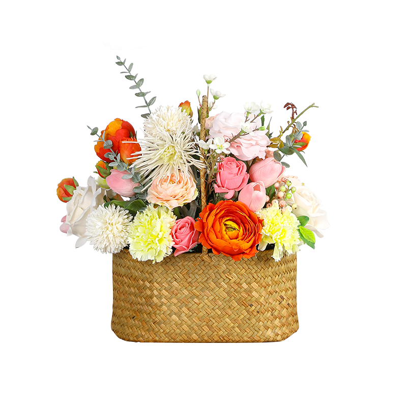 仿真花小花篮藤编手提干花编织篮餐桌假花装饰篮子客厅花艺摆件花