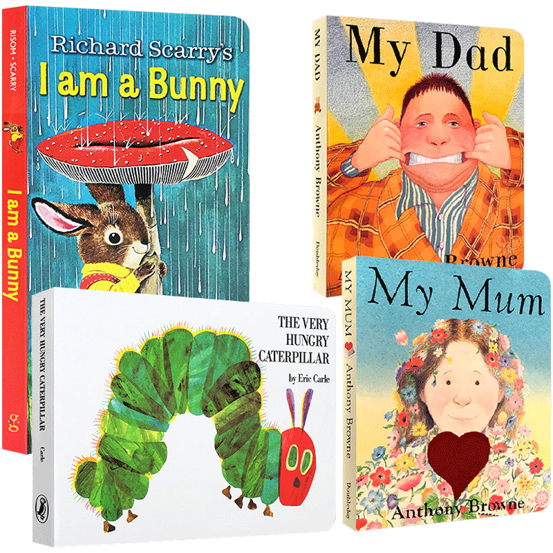 送音频英文原版绘本I am a bunny我是一只兔子/uess How much I love you猜猜我有多爱你My Mum My Dad 我爸我妈4册启蒙纸板书