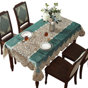 轻奢金丝绒桌布时尚简约欧式台布美式田园茶几布抽纱刺绣电视柜布