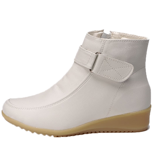 护士鞋冬季加绒棉鞋坡跟气垫底白色短靴女防滑保暖休闲医院工作鞋