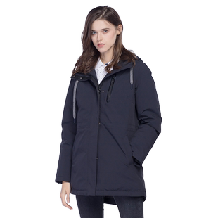 ROYALWAY美户中长款羽绒服女款灰鸭绒加厚保暖压胶时尚连帽派克服