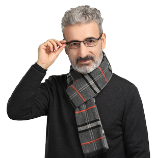 老人男士围巾男秋冬商务百搭针织高档生日礼物格子仿羊绒保暖围脖