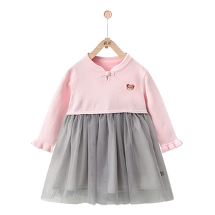 拉比官方旗舰女童网纱连衣裙童装女宝宝蓬蓬裙中国风红色公主裙