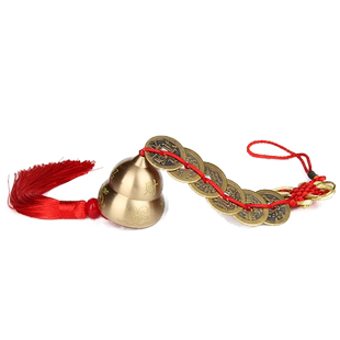 铜铜铃铛葫芦挂件纯入户门五帝钱六帝五黄二黑化解红黑黄穗镇