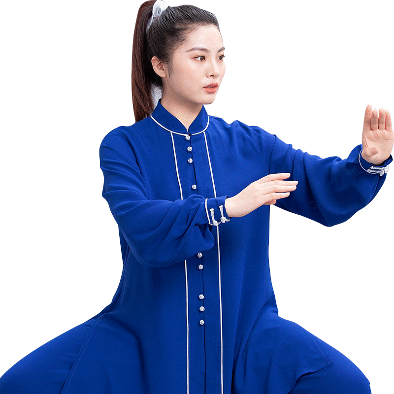 言一太极宝蓝色双丝麻表演太极服