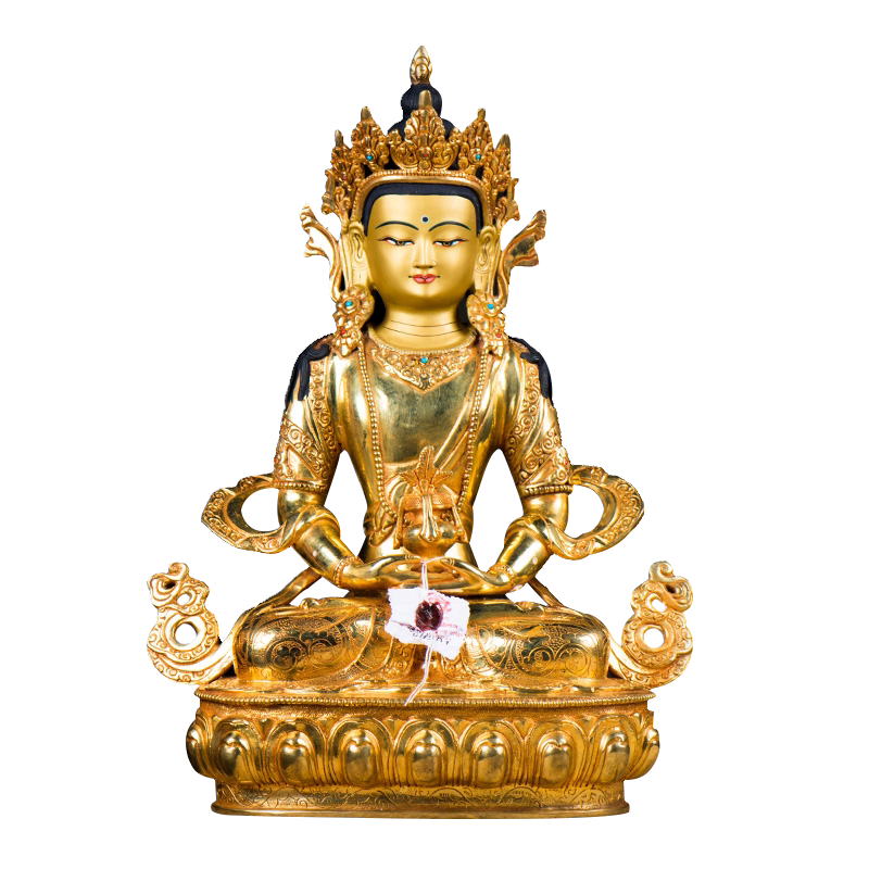 常寿佛中式摆件尼泊尔手工艺品10寸铜全鎏金家居用品无量寿佛铜像
