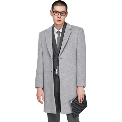 元本新品浅灰色西服领纯羊毛大衣