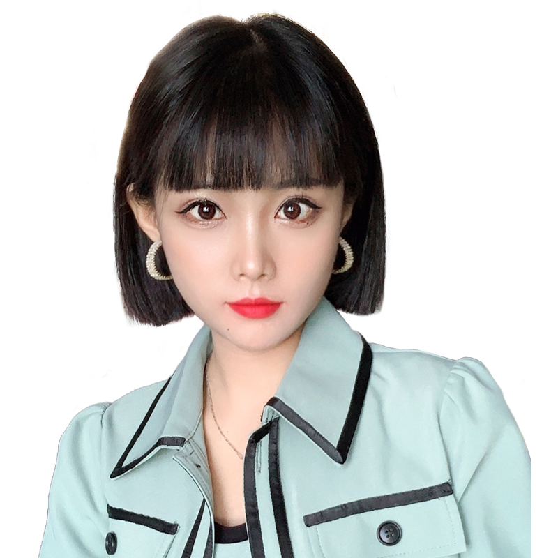 漫画刘海假发女短发造型全真发一刀切波波头整顶全头套式时尚减龄