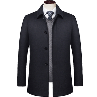红都男装羊毛呢大衣翻领加棉加厚经典款冬装中老年呢子大衣男外套