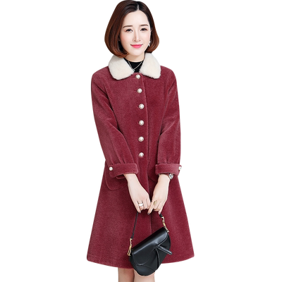 名媛水貂毛娃娃领羊剪绒大衣外套