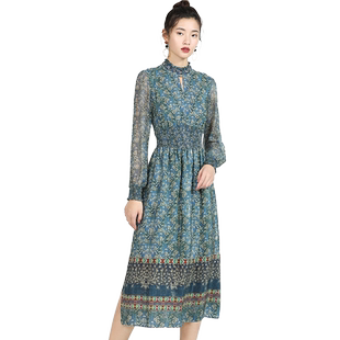 JAN AN NO/简爱诺春季新品亲肤桑蚕丝中长显瘦薄连衣裙J820098LQ