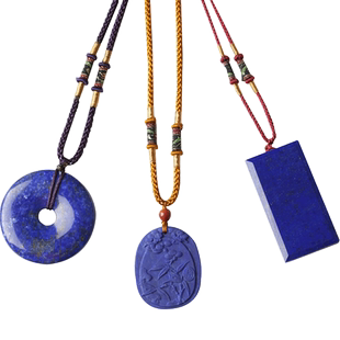 天然青金石方牌吊坠无事牌大平安扣子雕刻挂坠挂件饰品项链男女款