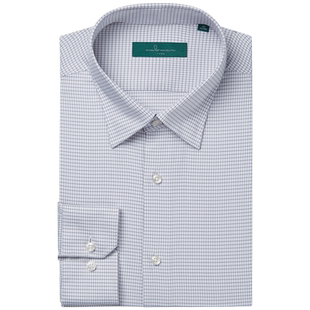 春夏新款格纹衬衫长袖商务竹纤维修身弹力蓝色易打理透气格子衬衣