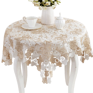泰绣茶几桌布欧式蕾丝餐桌台布布艺盖布床头柜玻璃纱圆桌小桌布