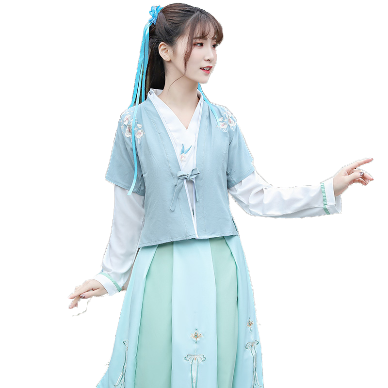 古装女汉服女学生日常齐腰襦裙斜襟仙女服清新淡雅毕业班服中国风